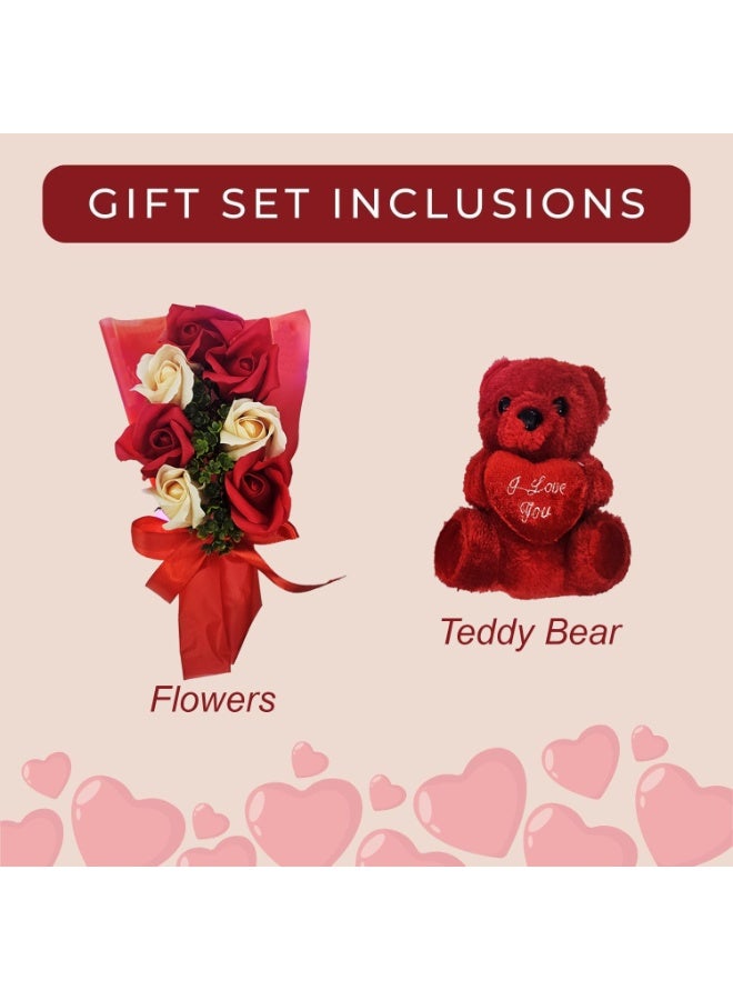 المنزل الذكي مجموعة هدايا عيد الحب من هوم سمارت - دمية دب لطيفة مع وردة صناعية، هدية مثالية لها، أو للذكرى السنوية، أو عيد الميلاد، أو أي مناسبة خاصة. - Image 3